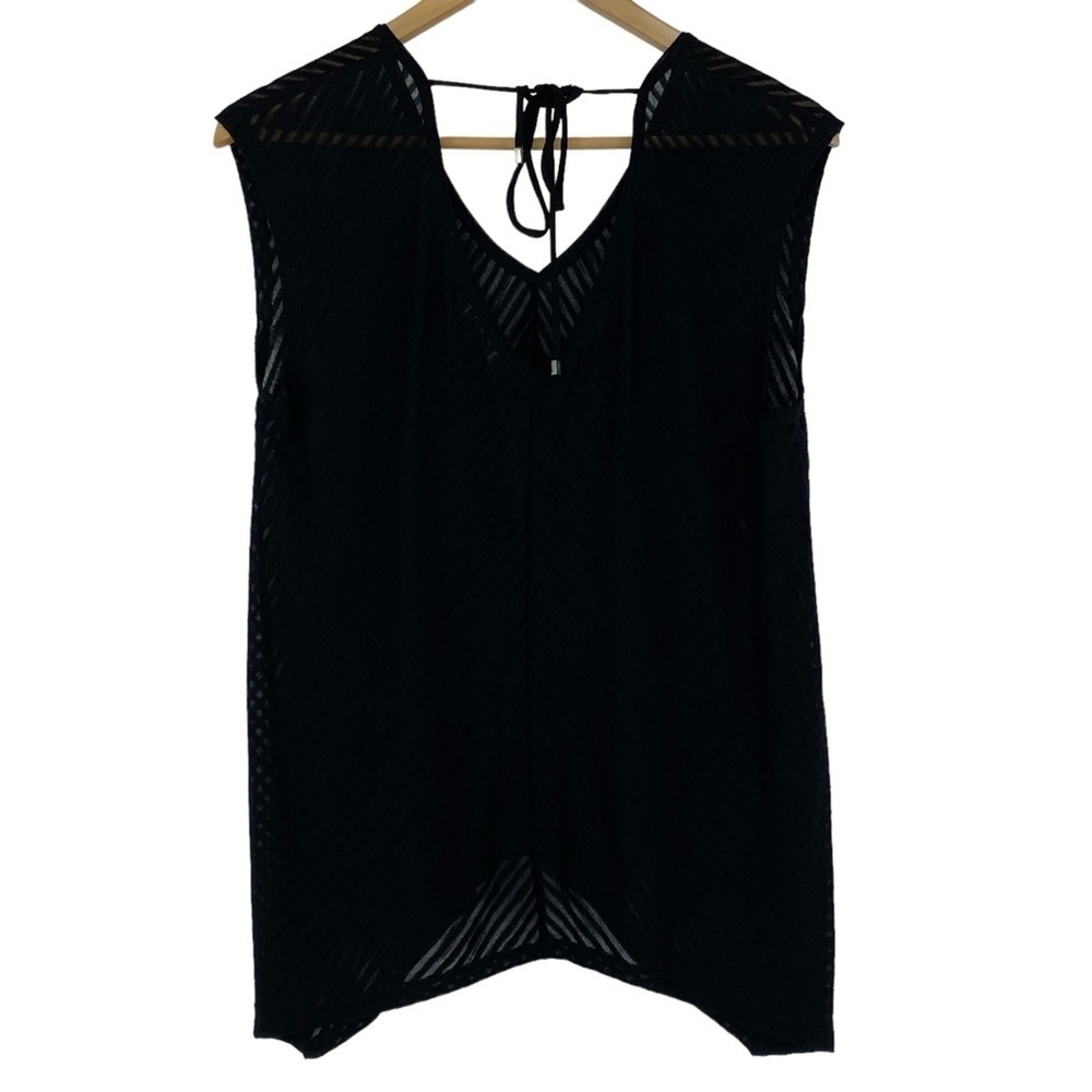 WHBM black v-neck striped sheer lightweight sleeveless top wms sz medium